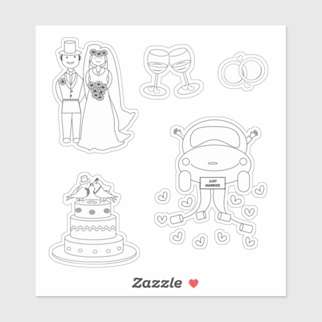 Cute Bride Groom Wedding Rings Cake Car Graphic (Sheet)
