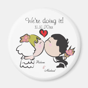 Cute Bride & Groom "we're doing it" Save the Date Magnet