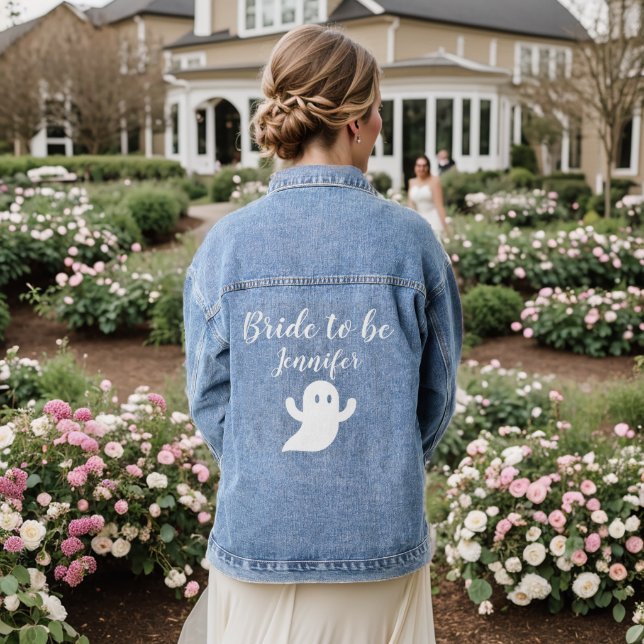 Cute Bride Halloween Ghost Wedding Bachelorette  Denim Jacket (Wedding Back)