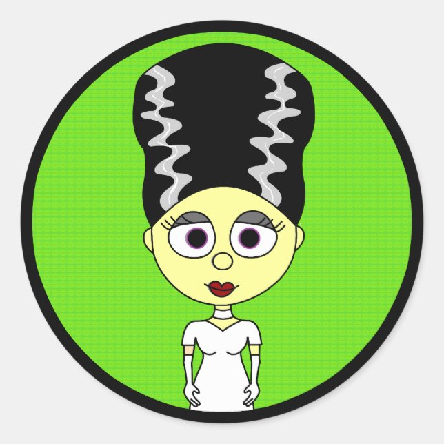 Cute Bride of Frankenstein Classic Round Sticker (Front)