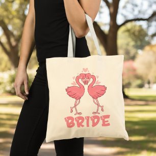 Cute Bride Pink Flamingo Wedding Tropical Beach Tote Bag