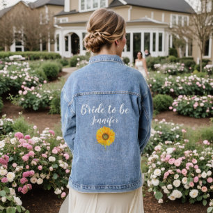 Cute Bride Sunflower Floral Wedding Bachelorette Denim Jacket