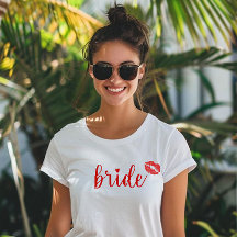 cute bride with red lips and heart