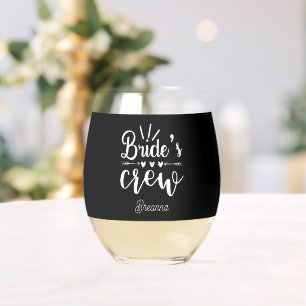 Cute Bride's crew Wedding add name Stemless Wine Glass