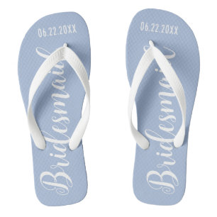 Cute Bridesmaid Dusty Blue Flip Flops