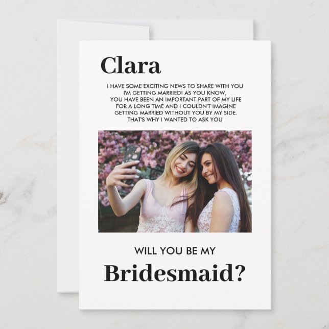 cute Bridesmaid photo, will you be my Thank You Card (Front)