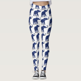 Cute Bright Blue Thai Elephant Pattern Leggings