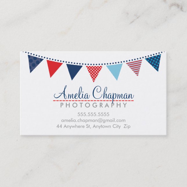 CUTE BRIGHT BUNTING bold party navy blue red Business Card (Front)