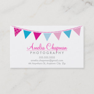 CUTE BRIGHT BUNTING bold party pink aqua blue Business Card
