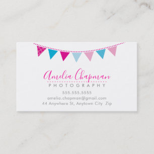 CUTE BRIGHT BUNTING bold party pink aqua blue Business Card