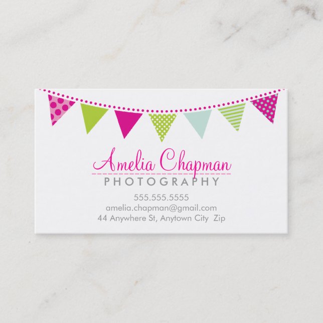 CUTE BRIGHT BUNTING bold party pink green mint Business Card (Front)