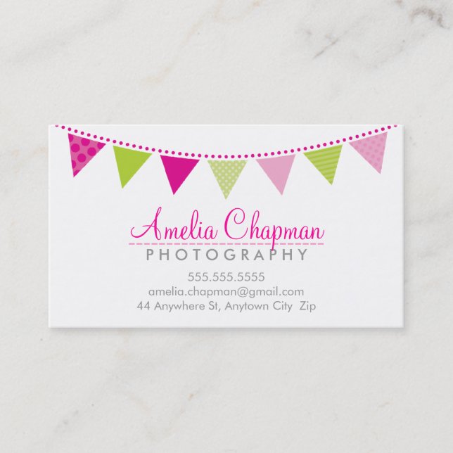 CUTE BRIGHT BUNTING bold party pink lime green Business Card (Front)