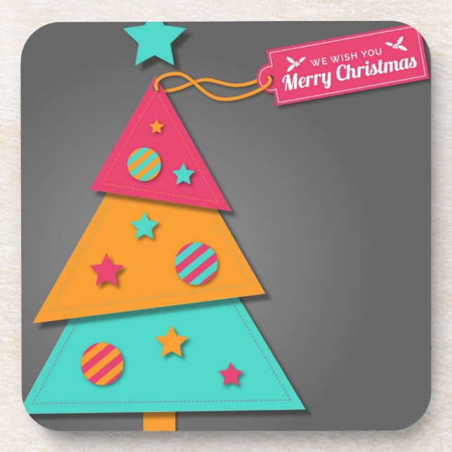 Cute bright Christmas tree modern art craft Coaster (Front)