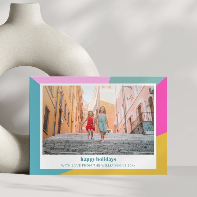 Cute Bright Colourful Geometric Unique Two Photo  Holiday Card (Creator Uploaded)