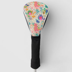 Cute Bright Colourful Messy Floral Pattern Golf Head Cover