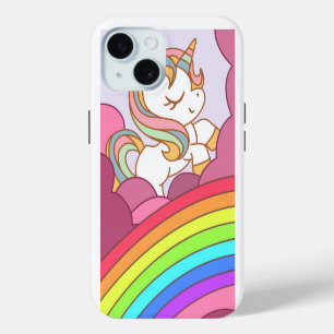 Cute Bright Colourful Unicorn and Rainbow Art iPhone 15 Case