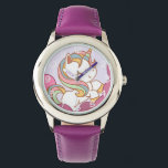 Cute Bright Colourful Unicorn and Rainbow Hair Watch<br><div class="desc">Adorable unicorn with rainbow hair.</div>