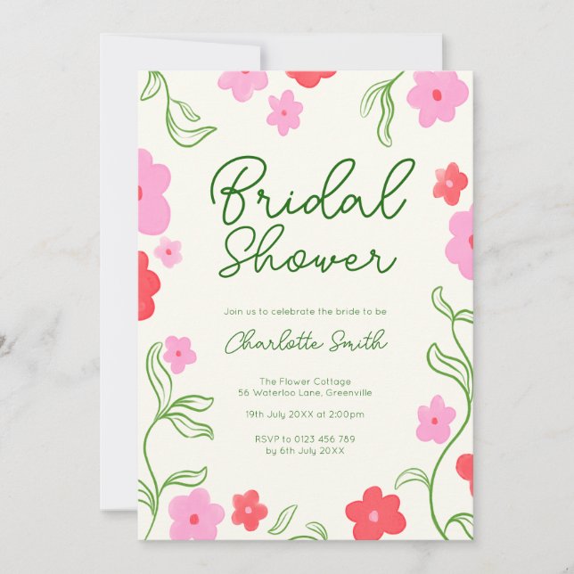 Cute & Bright Floral Garden Bridal Shower Invitation (Front)