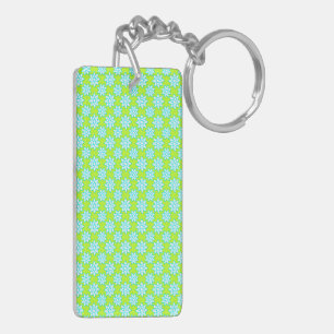 Cute Bright Floral Pattern White Teal Chartreuse Key Ring