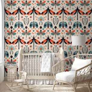 Cute Bright Folk Art Dragonfly Insect Bug Pattern  Wallpaper