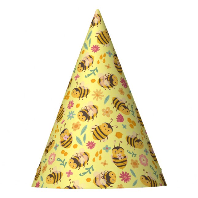 Cute Bright Happy Bumble Bee Pattern Kids Birthday Party Hat (Front)