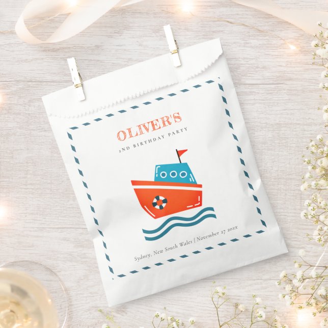Cute Bright Kids Nautical Boat Any Age Birthday Favour Bags (Clipped)