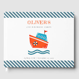Cute Bright Kids Nautical Boat Any Age Birthday Guest Book