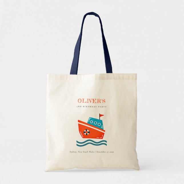 Cute Bright Kids Nautical Boat Any Age Birthday Tote Bag (Front)