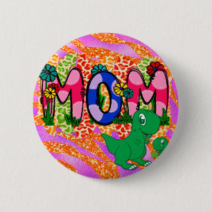 Cute Bright Mum Dinosaur Mother's Day Greeting 6 Cm Round Badge