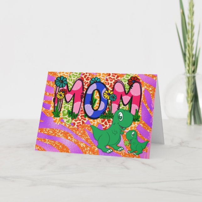 Cute Bright Mum Dinosaur Mother's Day Greeting Card (Front)