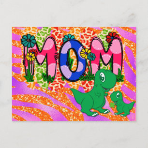Cute Bright Mum Dinosaur Mother's Day Greeting Postcard