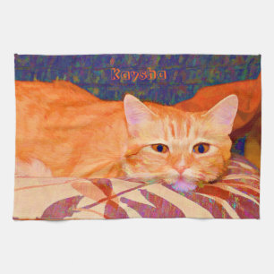 Cute Bright Orange Tabby Cat Tea Towel