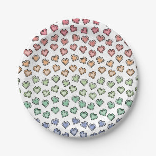 Cute Bright Pastel Rainbow Gemstone Heart pattern Paper Plate