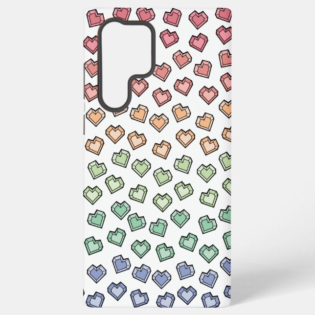 Cute Bright Pastel Rainbow Gemstone Heart pattern Samsung Galaxy S22 Ultra Case (Back)
