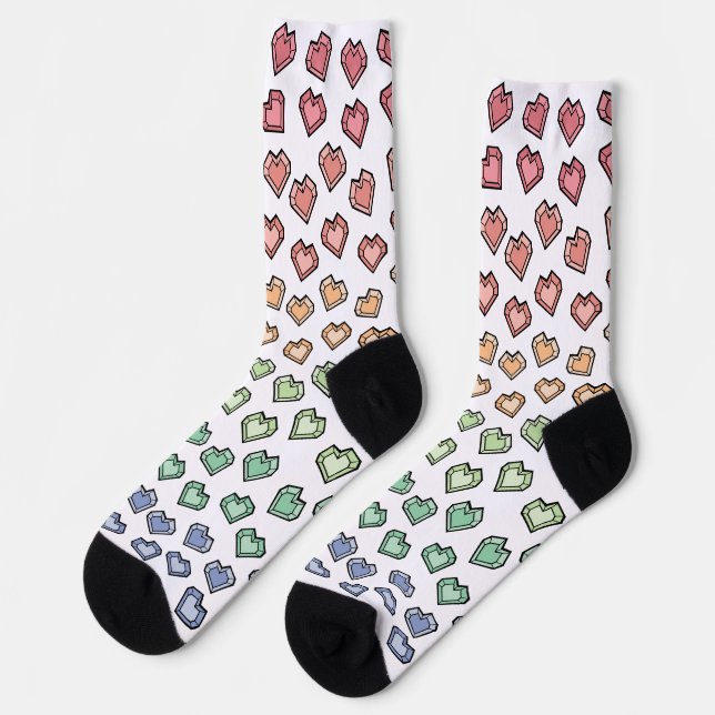 Cute Bright Pastel Rainbow Gemstone Heart pattern Socks (Left)
