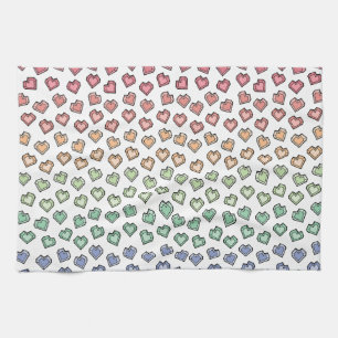 Cute Bright Pastel Rainbow Gemstone Heart pattern Tea Towel