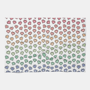Cute Bright Pastel Rainbow Gemstone Heart pattern Tea Towel