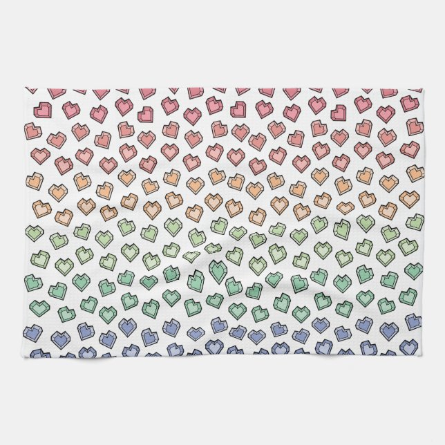 Cute Bright Pastel Rainbow Gemstone Heart pattern Tea Towel (Horizontal)