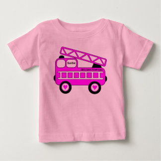 Cute Bright Pink Girls Firetruck Design Baby T-Shirt