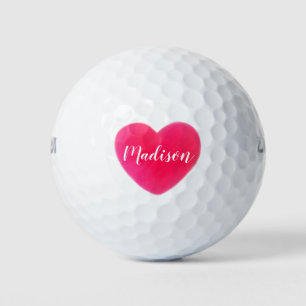 Cute Bright Pink Heart Personalised  Golf Balls