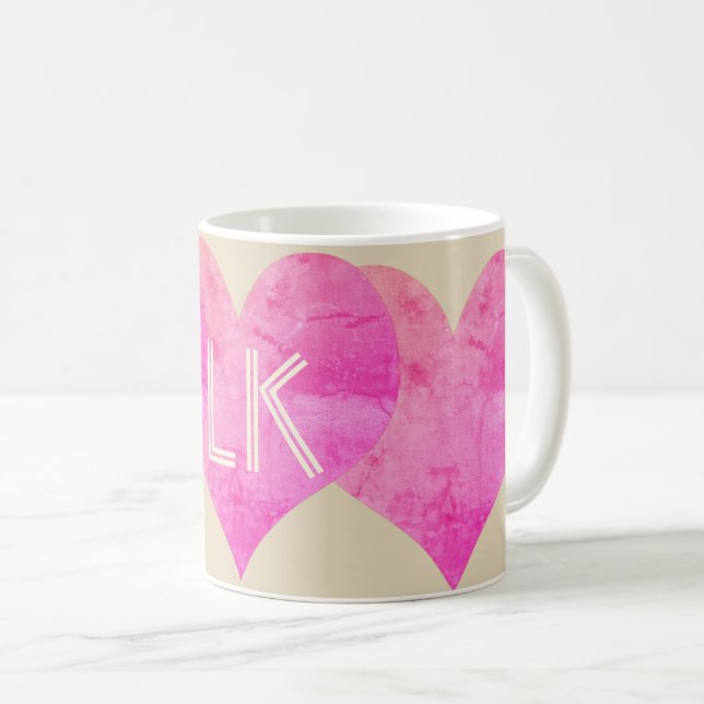 Cute Bright Pink  Hearts Add Initials Mug (Front Right)