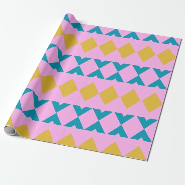 Cute Bright Pink Modern Geometric Shapes Pattern Wrapping Paper (Unrolled)