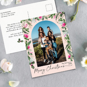 Cute Bright Pink Winter Foliage Arch Photo Holiday Postcard