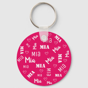 Cute Bright Pink Word Art Cloud Heart Name Custom Key Ring