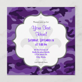 Cute Bright Purple Camo, Camouflage Invitation
