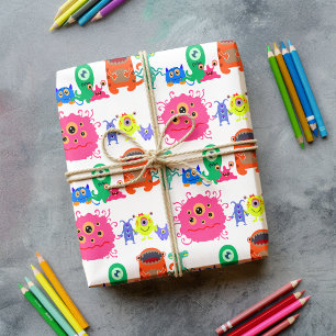 Cute Bright Rainbow Monster Wrapping Paper