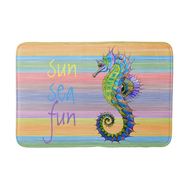 Cute Bright Sunset Colours Artsy Seahorse Bath Mat (Front)