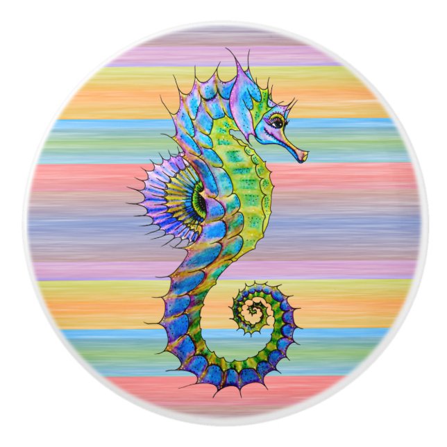 Cute Bright Sunset Colours Artsy Seahorse Ceramic Knob (Front)