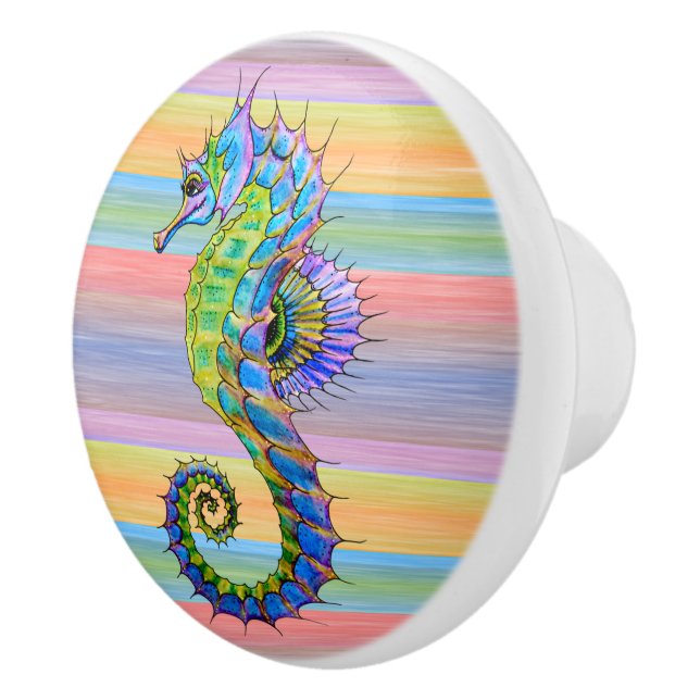 Cute Bright Sunset Colours Artsy Seahorse Ceramic Knob (Right)