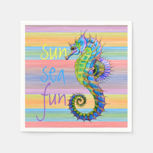 Cute Bright Sunset Colours Artsy Seahorse Napkin